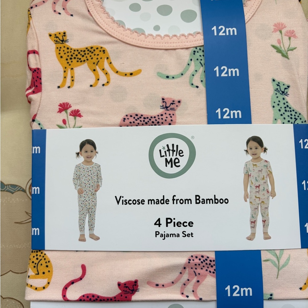 Little Me Pink Pajama Sets(2) with Colorful Cat Print and Flowers NWT